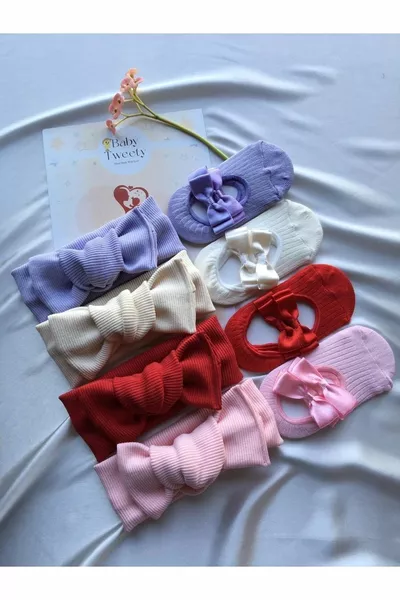 8 Stück Kombination (BOXED) handgemachte Baby Mädchen Bandana & Ballerinas Socken