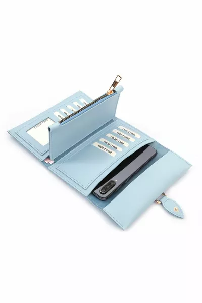 Portafoglio Donna Fibbia In Morbida Pelle Babyblue Portafoglio Donna Accessorio