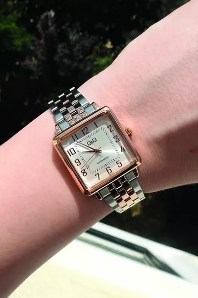 Rose Zilver Dubbele Kleur Cijfer Modern Vierkant Dames Polshorloge