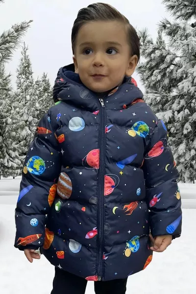 الأولاد الداخلية الصوف مقنعين كوكب ستار طباعة الشتاء البخاخ معطف ومعطف وباركا