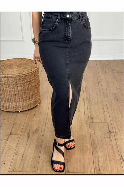 تنورة المرأة الزرقاء شق ميدي طول تنورة الدنيم