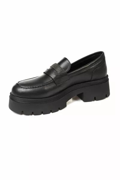 حذاء لوفر جلد طبيعي أسود نسائي 