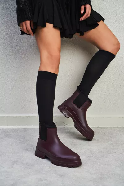 Lera Burgundy Matte Waterproof Hot Lined Flat Sole Women's Zara Boots