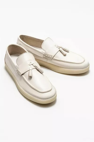 Mocassins Homme en Cuir Écru