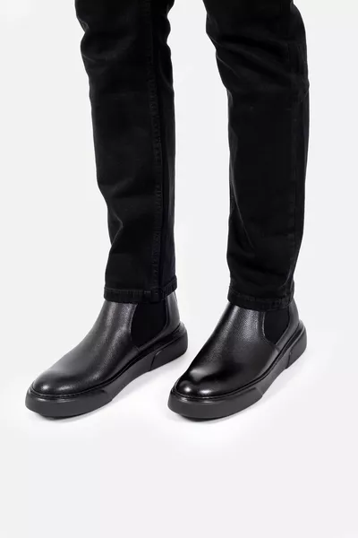 Genuine Leather Black Ultra Comfortable And Lightweight Chelsea Men's Boots 