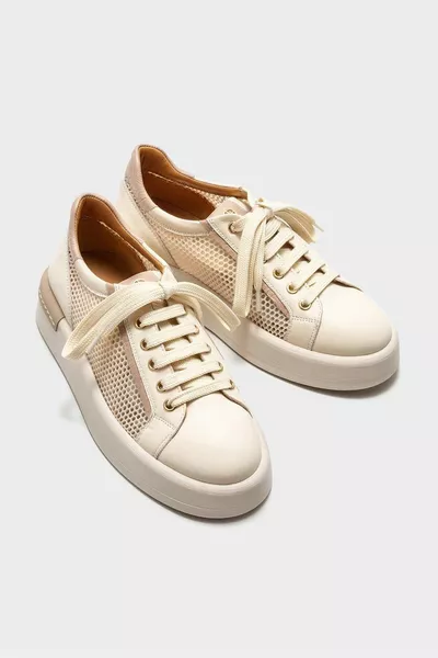 Beige Leather Women's Sneakers