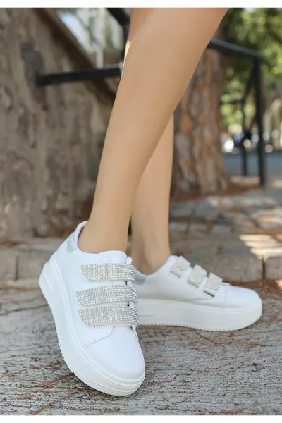 Yebta Scarpe da ginnastica in velcro in pelle bianca