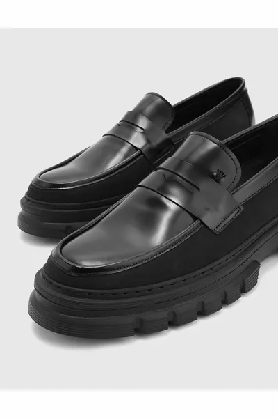 Joshua Schwarze Loafer-Schuhe aus echtem Leder mit Öffnung für Herren