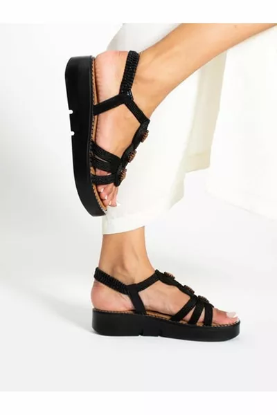 فيليس نعل سميك مطرز صنادل نسائية مفصلة أسود