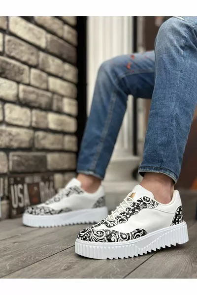 Gothic patroon witte hoge zool heren casual schoenen