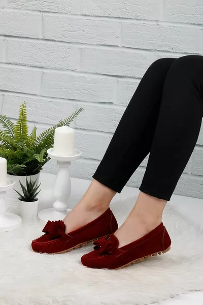 بورجوندي المخملية النسائية باليه فلاتس