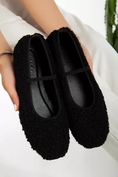 Dames pluche elastische detail platte zool Mary Jane Tedy ballerina's