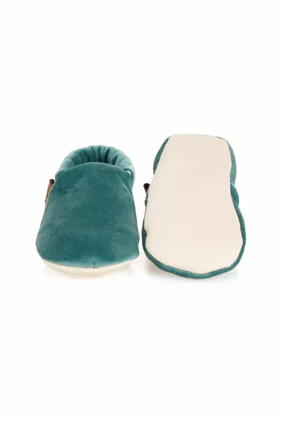 Nilgrüne Samt Babyschuhe