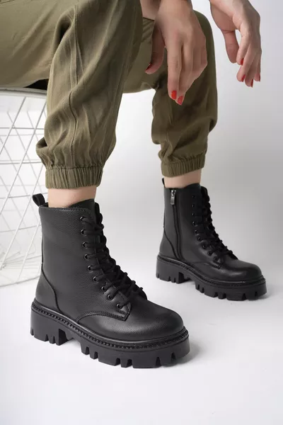 Stringate Da Donna In Pelle Nera E Zip Con Cerniera