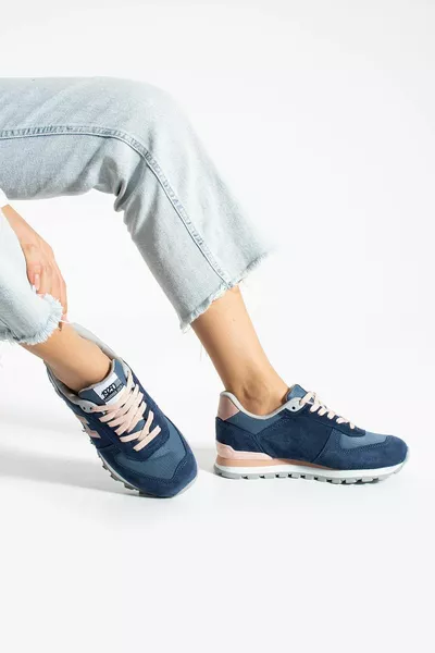 Перуанские женские кроссовки из натуральной кожи темного цвета индиго и пудры