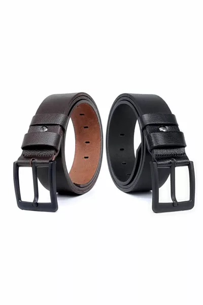 2 pièces Noir - Marron Cuir de buffle Ceinture Homme en denim 4,5 cm