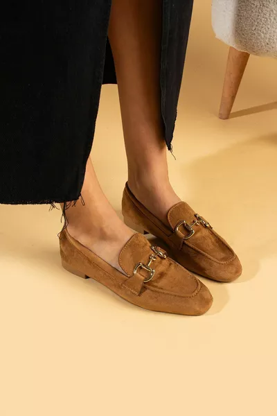 Женские балетки Коричневый нубук Пряжка Легкая удобная подошва Стильная повседневная обувь