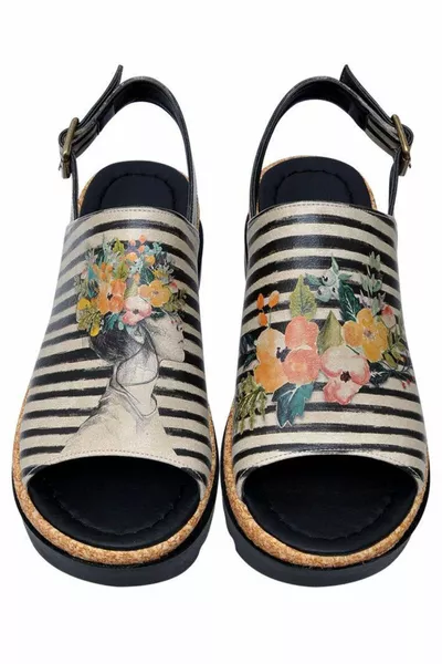 صنادل جلد نباتي نسائية بيج نعل سميك - تصميم حالم