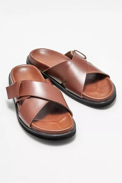 Kaffee Leder Herren Hausschuhe