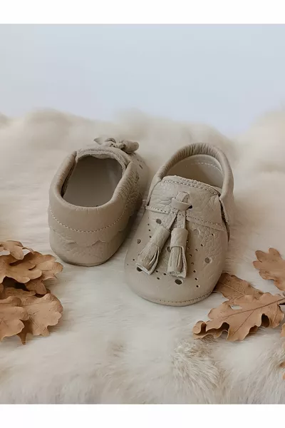 Axel Mocassins pour bébé en cuir véritable crème foncé