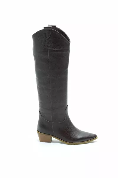 وكيل اللون البني الكعب الجلود الحقيقية أحذية رعاة البقر الإناث