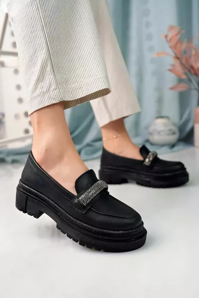 أسود نسائي حجر Laofer نعل سميك عارضة باليه مسطحات - أسود - 