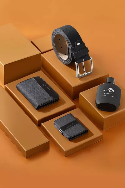 علبة الرجال العطور حزام المحفظة حامل بطاقة مجموعة أسود
