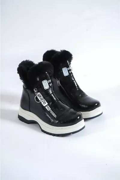 الفتيات الجلد الأسود الفراء مفصلة عدم الانزلاق وحيد أحذية خفيفة الوزن