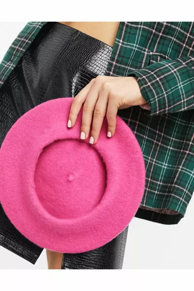 رسام فرنسي صوف أسترالي شعر قبعة صغيرة وردي ساخن