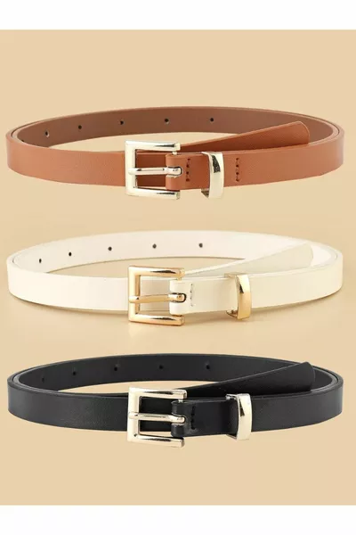 Lot de 3 Ceinture Taille Standard Noir Tan Blanc