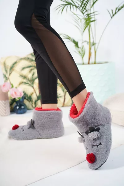 Femme Cerf Figure Maison Bottes Enfants Panduf Noël Panduf Gris