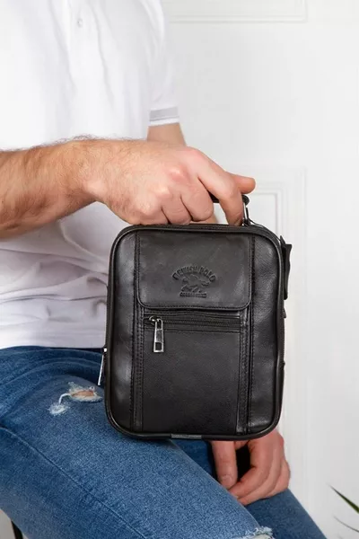 % echt lederen stalen koffer hand- en schoudertas met telefoonvak en pasjeshouder met vegan lederen mechanisme