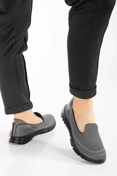 المرأة رمادي-أسود العظام الباليه الشقق أحذية المشي