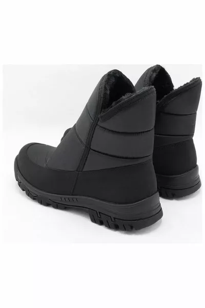 Men's Black Side Zippered Snow Boots with Feathers on the Inside