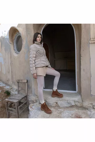 Stivali casual da donna in vera pelle cannella 