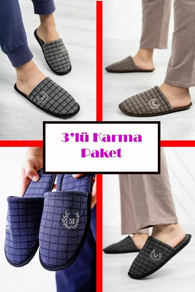 3-Pack Men's House Slippers Winter Slippers Guest Slippers Washable Noise-Free Mixed Color Men