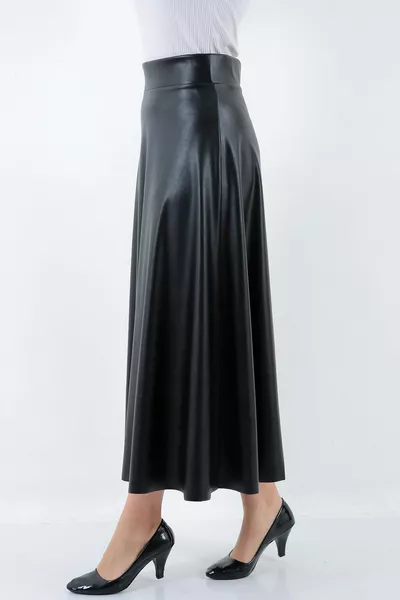 نسائي جلد صناعي أسود طويل حجاب متوهج تنورة مولانا جلد صناعي