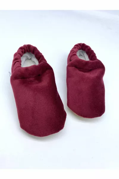 Burgundy Velvet Anti-Slip Sole Baby Booties