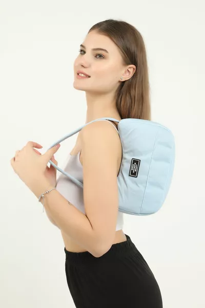 الأزرق  واحد سستة مقصورة عارضة الرياضة الرغيف الفرنسي قماش النسيج المرأة حقيبة اليد والكتف ب:  E: 