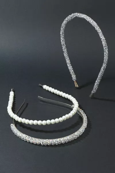 Set di 3 pezzi di corona con pietre di perle glitterate