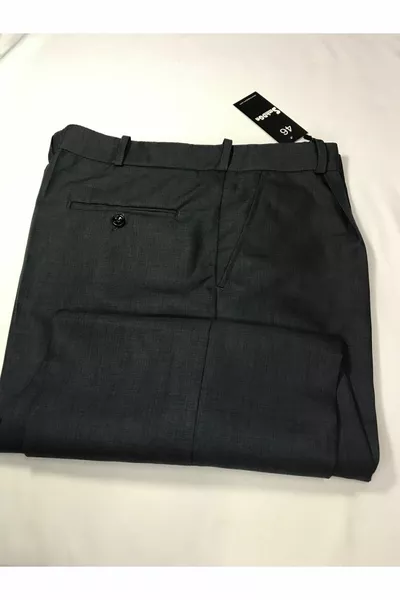 Herren Stoff Hose Dunkelgrau Geräuchert Schlank Sommer Klassischer Schnitt Hohe Taille Papa Hose Plissee