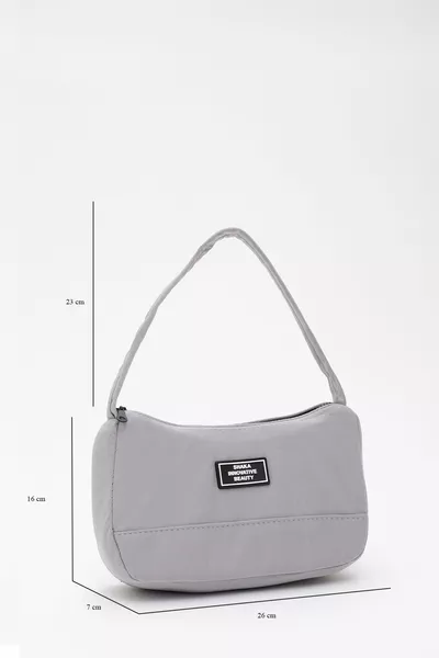 رمادي  واحد سستة مقصورة عارضة الرياضة الرغيف الفرنسي قماش النسيج المرأة حقيبة اليد والكتف B:  E: 