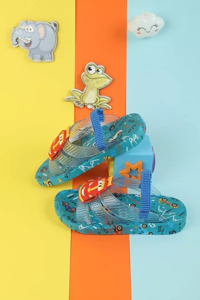 Lightning McQueen Синяя противоскользящая полиуретановая подошва с мягкой тканью Детские повседневные пляжные тапочки для бассейна