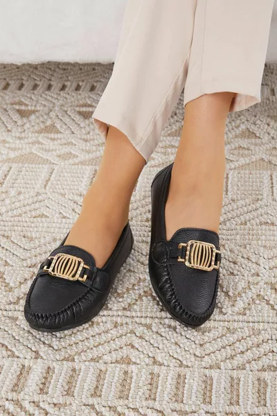 Vrouwen Black Buckle Lightweight Comfortable Sole Ballerina's - 