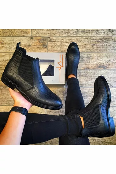 جلد طبيعي عارضة أسود كروكو أحذية رجالية