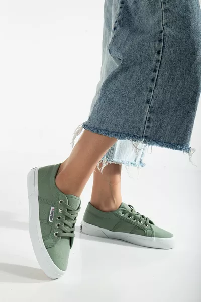 Dames Green Casual Mold Crêpe Zool Lace-Up Linnen Casual Schoenen