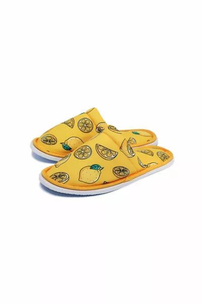 Unisex giallo limone fantasia suola morbida pantofole da casa