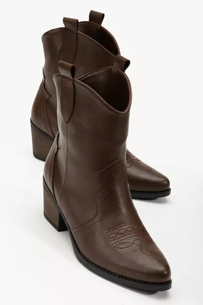 Bitter Bruine Huid Matte Lederen Western Cowboy Korte Laarzen