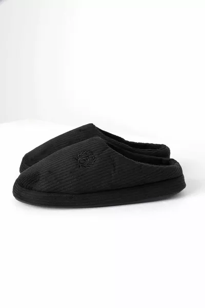 Men's Black Velvet House Slippers 3cm 