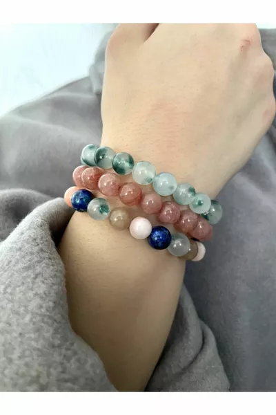 Frauen - Jade Naturstein 3 Stück Sehr stilvolles Naturstein Armband | Handgemacht, Symbol der Ruhe!